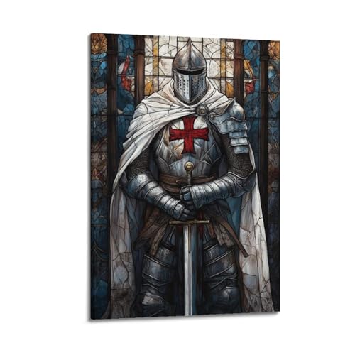 Déco chambre chaleureuse avec le poster catholique vitrail croisé 30x45