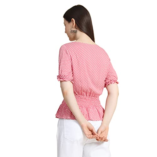 Image of KERI PERRY Women's Baby Pink Crepe Polka Dot Crop Top