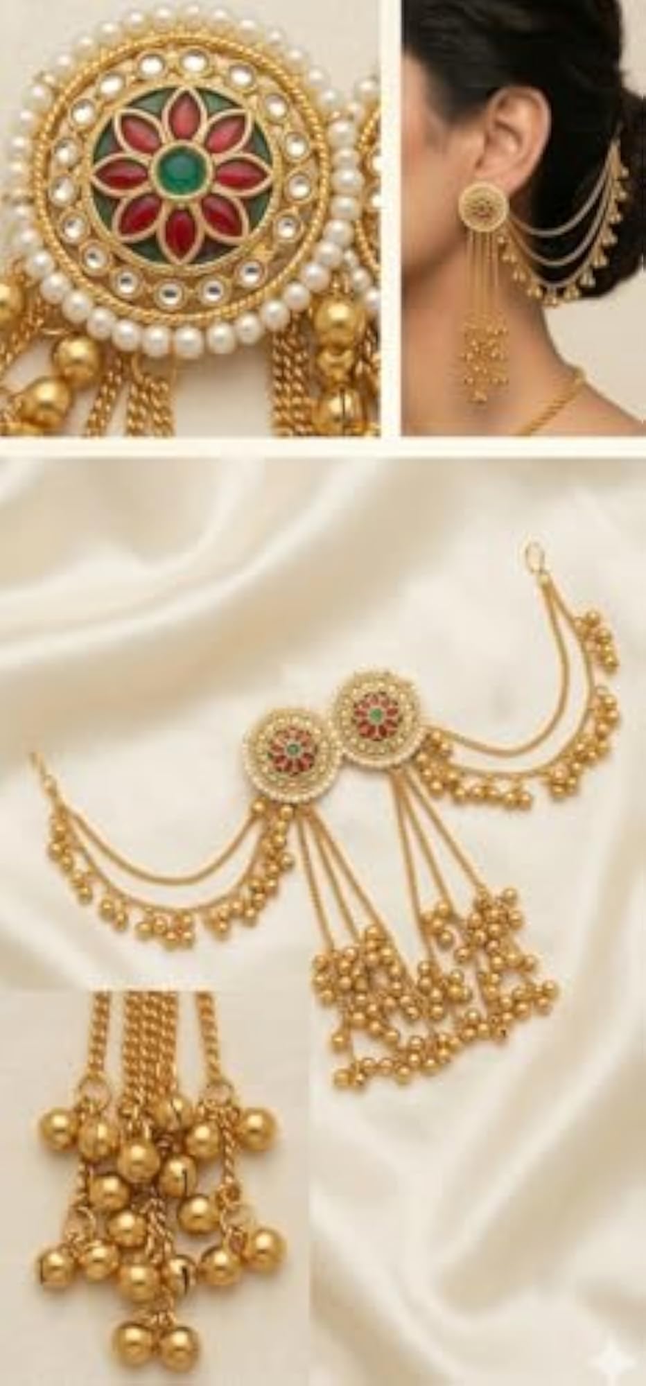 Gold Plated Bahubali Matha Patti with Pearl & Meenakari Design