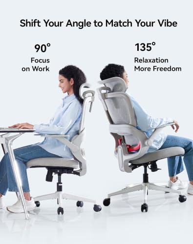 Image of SIHOO B100 SE Office Chair, Soft Memory Foam Desk Chair with Adaptive Lumbar Support & 2D Flip-up Armrests, 135 tilt Computer Chair for Home Office, White