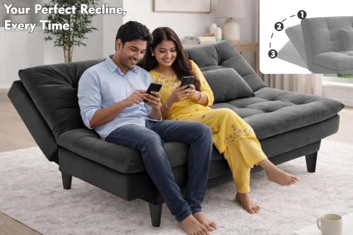 Image of Rosebell Modern Wooden 3-Seater Sofa Cum Bed Foldable Velevt Fabric Sofa for Living Room, Guest Room & Office-Black-Color