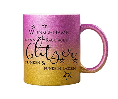 ORWONet - Glitzertasse mit Namen | 330 ml Glitzer-Keramik-Tasse mit Spruch & Wunschnamen | Tasse personalisiert | Made in Germany | Hochwertige Keramik Cover