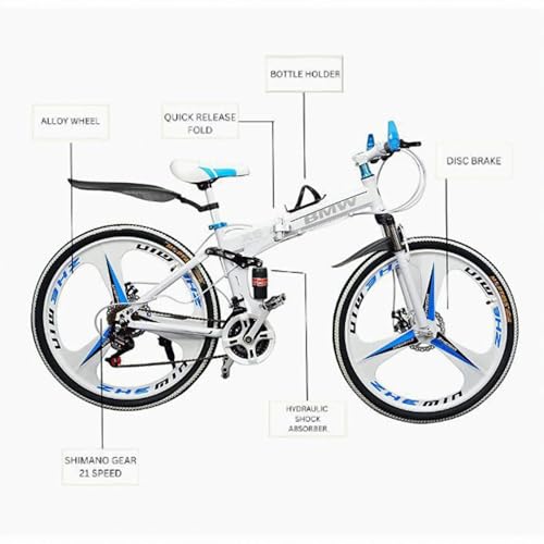 Image of BMV X6 Foldable Cruiser Bicycle | 26-Inch Bike with 21-Speed Gears, Dual Disc Brakes, Hydraulic Suspension & Carbon Steel Frame | Perfect for City & Off-Road Adventures (White 3 s)