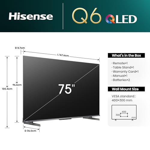 Image of Hisense 189 cm (75 inches) Q6N Series 4K Ultra HD Smart Google QLED TV (Grey)