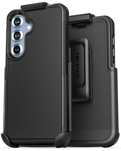 Encased Rugged Belt Case for Samsung Galaxy S25, Protective [Heavy Duty] Dual-Layer Shockproof Cover with Rotating Belt Clip Holster (Compatible with MagSafe), Black (S25)