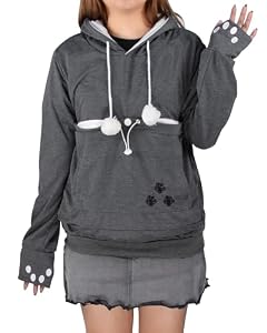 besbomig Kapuzenpullover Damen mit Katzen Großen Tasche, Pulli mit Katzentasche Katzenpullover Hoodie Damen, Super Weich Bequem Pullover mit Hundetasche Sweatshirt für Herbst Winter