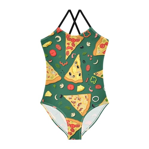 Vozoza Cartoon Food Pizza Green Girls One Piece Swimsuit Kids Bathing Suits Beach Swimwear Swim Suits for Girls Size 7-8