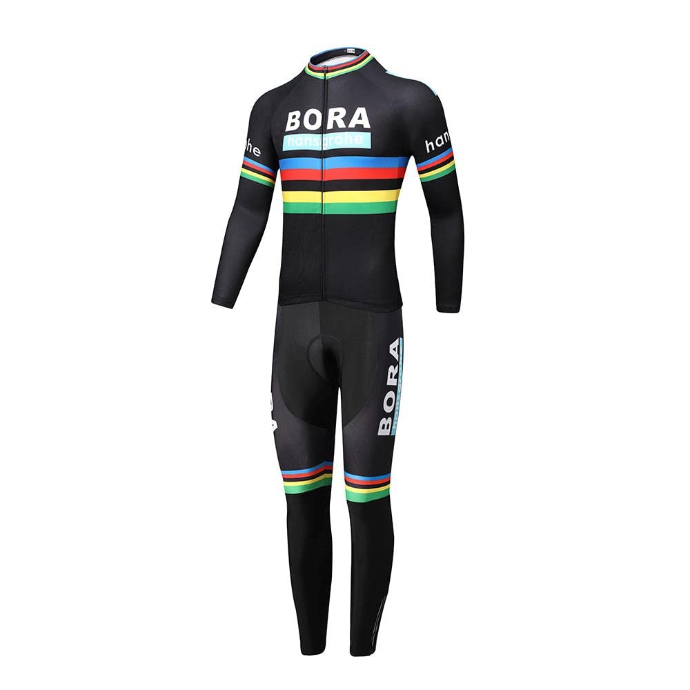 Radtrikot Set Herren Fahrradtrikot, Langarm Set mit 20D-Gel-gepolsterten Langarm Trägerhose Radhose, Atmungsaktiv Elastische Schnell Trocknend Fahrradbekleidung Set für Radfahren MTB