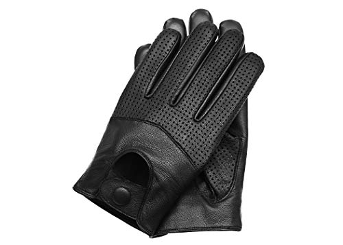 Riparo Men's Touchscreen Texting Half Mesh Perforated Summer Driving Motorcycle Leather Gloves - Detailed View