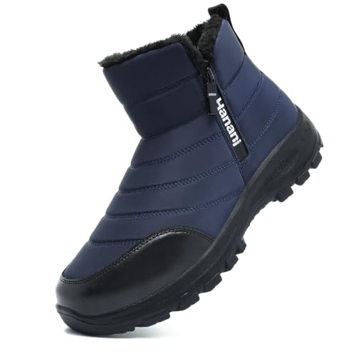 Image of Hanani Mens Winter Snow Boots Fur Lined Warm Ankle Boots Zipper Closure Waterproof Outdoor Boots Men's Lightweight Comfortable Shoes