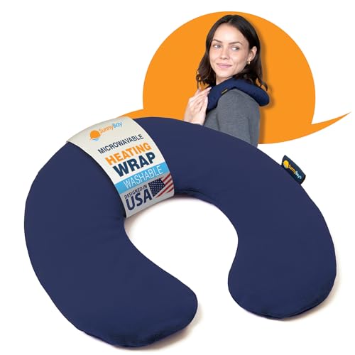 SunnyBay Microwave Heating Pad, Microwavable Cold or Heated Neck Pillow with Shoulder Coverage, 2.5 lb Moist Bean Bag Compress with Washable Cotton Cover,15x15 inches (Unscented Blue)