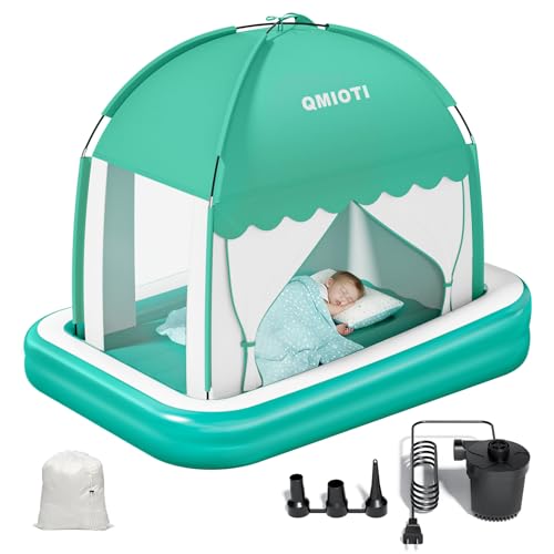 Qmioti Inflatable Toddler Travel Bed with Tent, Portable Kids Air Mattress by Qmioti - Used condition - US$36.38