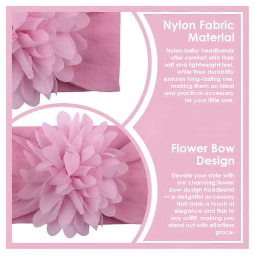 Image of SYGA Baby Headbands Nylon Flower Soft Stretchable Hairband for Newborn Infant Toddler Kids For 0-3 Year - Medium Pink