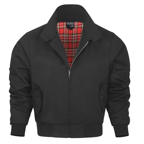 Harrington Jacket, The Knightsbridge of London, Harrington Jacke Lord-Canterbury Blouson English Jacke Karofutter - Red Check lining from Inside - XS-4XL (Black, M)