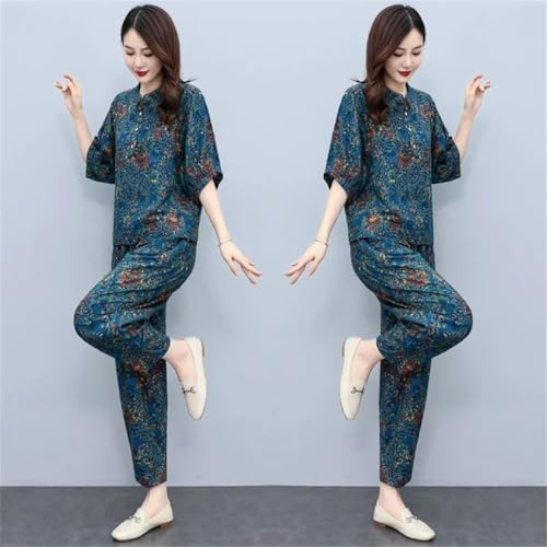 Women's Middle-Aged Mothers Sports Set Korean Loose Short Sleeves And Pants Female Two Piece Set3