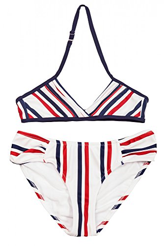 Bañador natacion niña La-V bikini de rayas rojas blancas y azules talla 152 158 cm