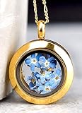  Medaillon mit echten Vergissmeinnicht Blüten - inkl. Kette 50 cm - 925/18k Vergoldet