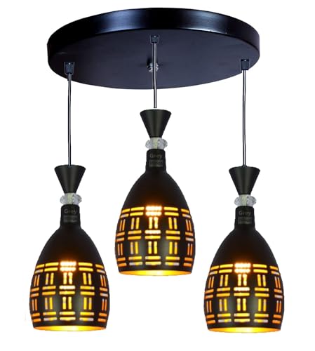 Image of GreyWings 3 Light Hanging Light for Home, Black Aluminium Pendant Light with, Modern Ceiling Hanging Lamp for (Bulb is not Included) Cluster Set