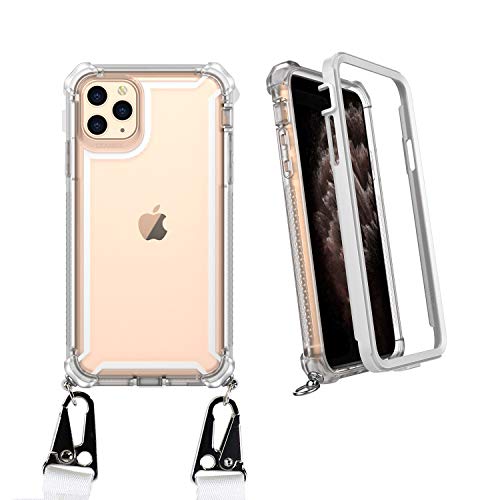 Lavavik iPhone 11 Pro Max Case, Protective Shockproof Anti-Scratched Phone Case with Detachable Crossbody Shoulder Strap TPU Frame and Rugged Bumper Design for Apple iPhone 11 Pro Max 6.5" White