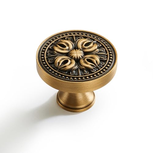 FLIRABBIT10 Pack Antique Brass Cabinet Knobs – Vintage Solid Brass