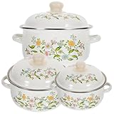 NOLITOY Juego de 3 Cacerolas Esmaltadas Pequeñas 16-18-20 CM Doble Asa Aptas para Estufa Eléctrica E Inducción Adecuado para Sopa Leche y Guisos Cocina Doméstica