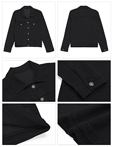 GRAPENT Women's Jean Trucker Coat Casual Basic Button Down Long Sleeve Stretchy Denim Jacket with Pockets Color Always Black Size Medium Size 8 to 10