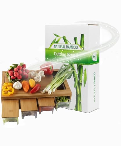 Bamboo Land- Large Bamboo Cutting Board with Containers, Food Prep Station, Cutting Board with Storage, Christmas Gifts