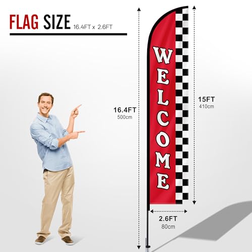 Image of MASTERCANOPY 15FT Tall Welcome Feather Flag Pole Kit Red