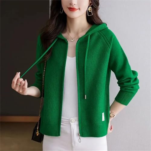 Women Spring Autumn Knitted Sweater Cardigan Coat Long Sleeves Zipper Hooded Short Jacket Tops3