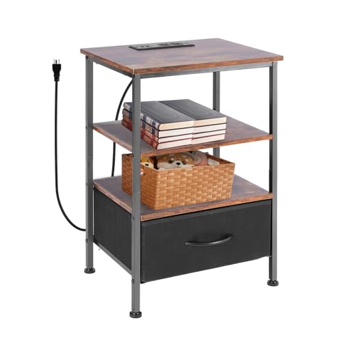 Nightstands Set with Charging Station, Bedside Tables with USB Ports