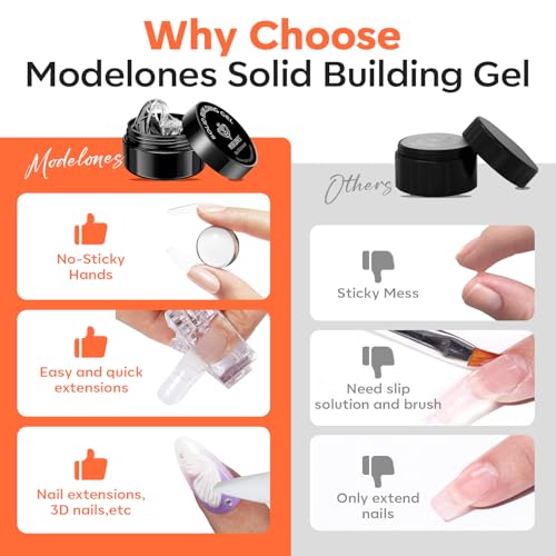Image of modelones 3D Gel Nail Art Kit, Non-Sticky Solid Builder Sculpting Gel for Nail Art Molding & Extensions with Chrome powder for Beginner DIY or Salon Spring Nails at Home Cured Needed