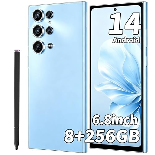 Image of C24 Ultra Unlocked Phone, 8GB+256GB Large Storage Smart Phone, | Android 14 Cell Phone, 6800 mAh Battery, 6.8-inch /5G Dual SIM [Works with T-Mobile, AT&T] Blue
