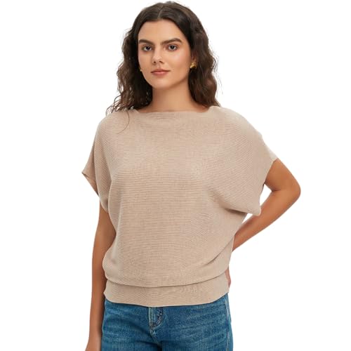 Image of EDSTAR Women Dolman Batwing Sleeves Knitted Sweaters Winter Boat Neck Pullovers Tops