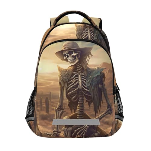 West Wild Skeleton School Backpacks for Kids Boys Girls, Large Capacity Student Book Bag with Chest Buckle 11.6×7×16.7 Inches