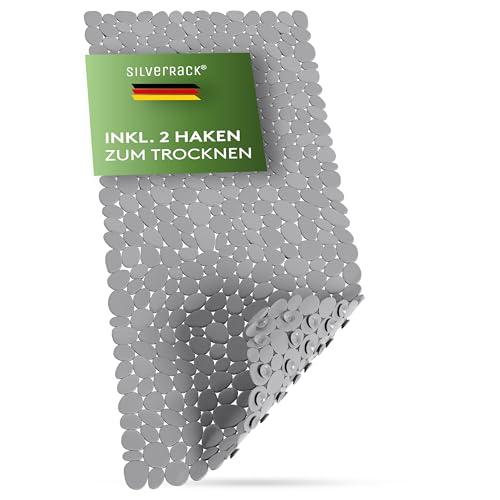 SilverRack DermaSensitivo Tapis de bain 100 % sans BPA (gris - aspect galets) – Tapis de bain antidérapant 88 x 40 cm – Tapis de douche antidérapant pour...