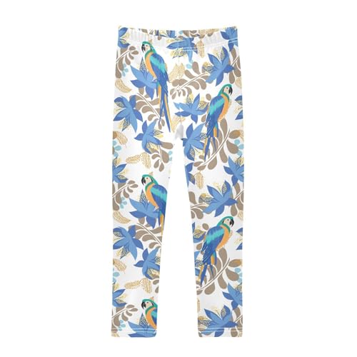 CaTaKu Girls Leggings Floral Parrot Birds Leggings for Girls Kids Athletic Workout Yoga Pants Size 4-10T