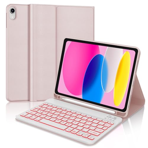 Teclado para iPad 10 y 11 Gen con funda magnética rosa y Bluetooth QWERTY español