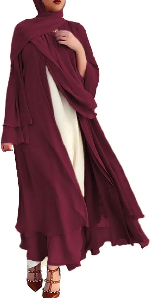 Women's Chiffon Muslim Cardigan Kaftan East Arabian Abaya Dress Casual Islamic Cover Up Long Dresses