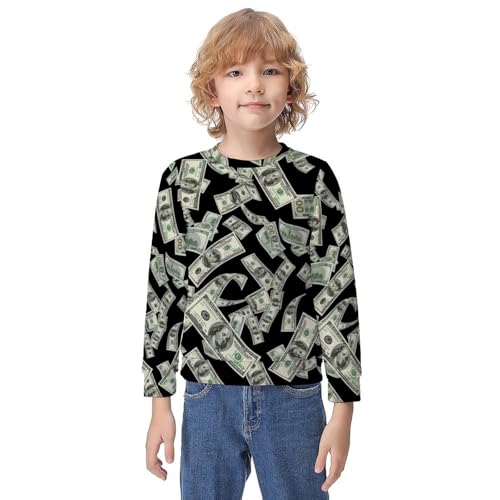 MZERSE Soft Kids Crew Neck Pullover Falling Money American Bill Dollar, Long Sleeve Sweatshirt for All Seasons, 8-10Y
