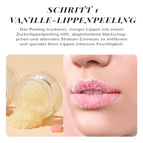 ANAiRUi Lippenbalsam und Lippenpeeling-Set, Vanille & Collagen Lippenschlafmaske und Lippenpeeling Zuckerpeeling, Lippenpflege-Geschenkset für Trockene, Rissige, Schälende Lippen