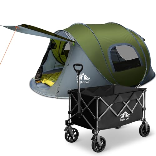 Image of Night Cat Pop-up Camping Tent with Collapsible Wagon 2 Person Tent with Camping Wagon Cart for Outdoor Combo Set