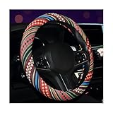 FSTURIOS Boho Steering Wheel Cover, 15 Inch Coarse Flax Cloth Ethnic Style Anti-Slip Car Wheel Wrap, Universal Breathable Bohemian Steering Wheel Protector for Cars Vans Trucks (F)