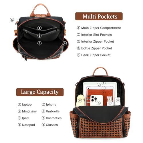 Image of AGLOD Leather Backpack Purse for Women Designer Ladies Shoulder Bag Fashion Faux Work Travel Handbags