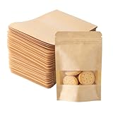 UCFBWO 120 bolsas de papel con ventana, 10 x 15 cm, bolsas de papel de estraza con ventana, bolsas de papel kraft reutilizables marrón para dulces, frutos secos, granos de café, especias, hojas de té