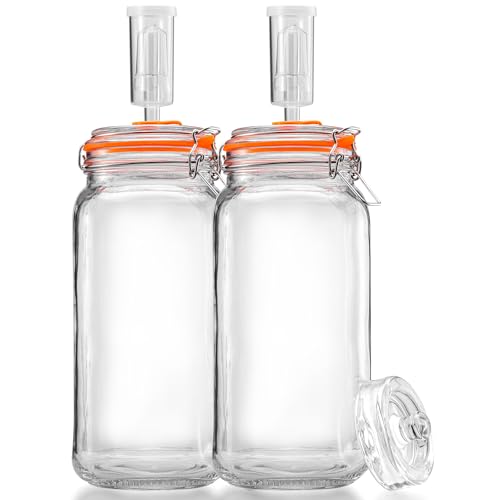 2L Fermentierglas, Fermentationsglas mit Gärventi & Gewicht, Gärglas für Sauerkraut, Kimchi, Kombucha und Pickles (2er-Pack)