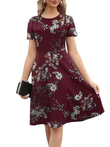 Image of Women's 2026 Fit and Flare Dress Summer Casual Elegant Vintage Floral Printed Work Party A-line Dress with Pockets 162