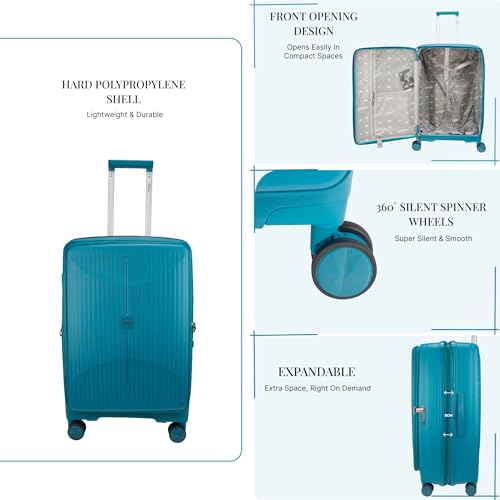 Image of F Gear Myton Cyan Blue Small Cabin Front Opening Hard Luggage | Lightweight Expandable Carry-On Suitcase with 360 Spinner 8-Wheels, Built-in TSA Lock, Anti-Theft Zipper & 3-Level Telescopic Trolley