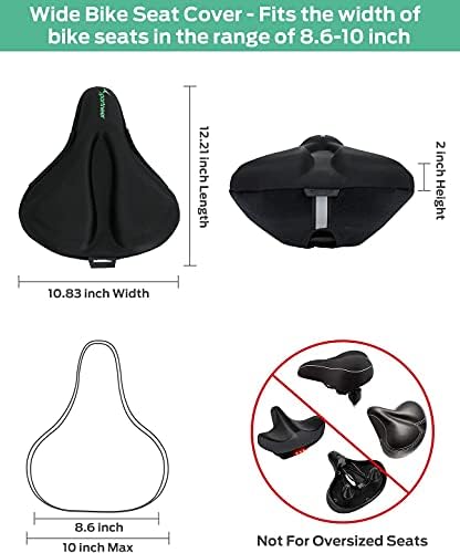Sportneer Large Bike Seat Cover Padded Wide Bike Seat Cushion Ultra-Comfortable Memory Foam Bike Saddle Cushion Strong Velcro Non-Slip with Waterproof Bike Saddle Cover-Black