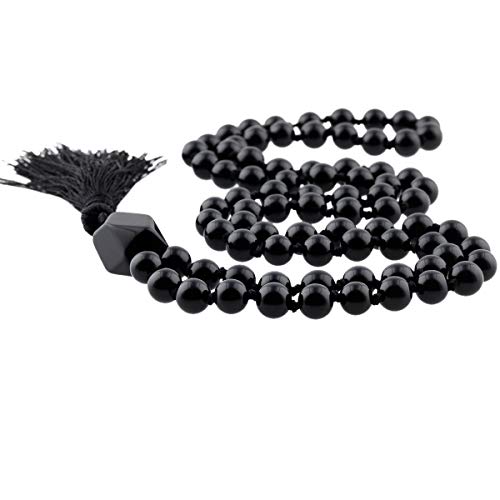 Image of Nupuyai Gemstone Mala Healing Crystal Beads Necklace, Tassel Meditation Yoga Bracelet, Boho Statement Long Chain