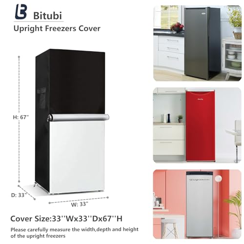 Image of Bitubi Upright Freezers Cover,Outdoor Refrigerator Cover,- Waterproof, Dustproof, Sun-Proof, 33 inchW x 33 inchD x 67 inchH. Suitable for most 14.1-17 Cubic Compact Mini Freezer on market (Black)